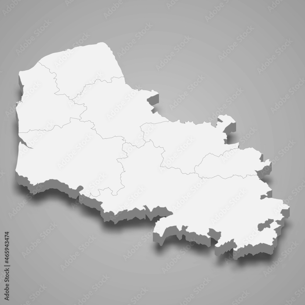 3d isometric map of Pas-de-Calais is a department in France