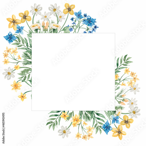 Wildflower Clipart  Watercolor Meadow Flowers Frame Clip art  Field Herbs Wreath  Wedding invites  Baby shower  Card making  Logo