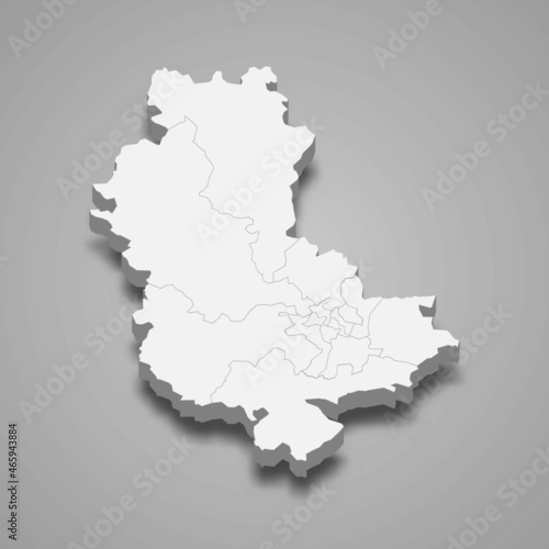 3d isometric map of Rhone is a department in France