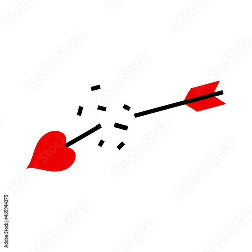 Broken arrow with red heart. Heartbreak concept. End of love symbol. Unrequited love sign. Broken heart idea. Cupid missed target. Couple has relationship problems. Vector illustration, flat, clip art