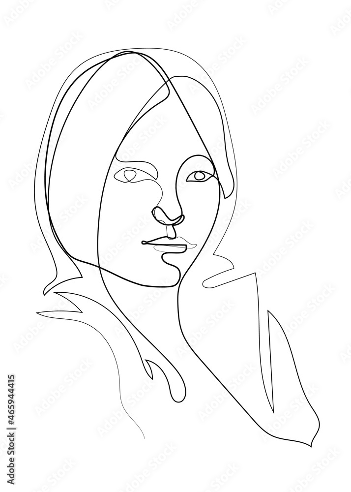 One line elegant sketch of beauty woman portrait, female face minimalist drawing on white One line elegant sketch of beauty woman portrait, female face minimalist drawing on white
