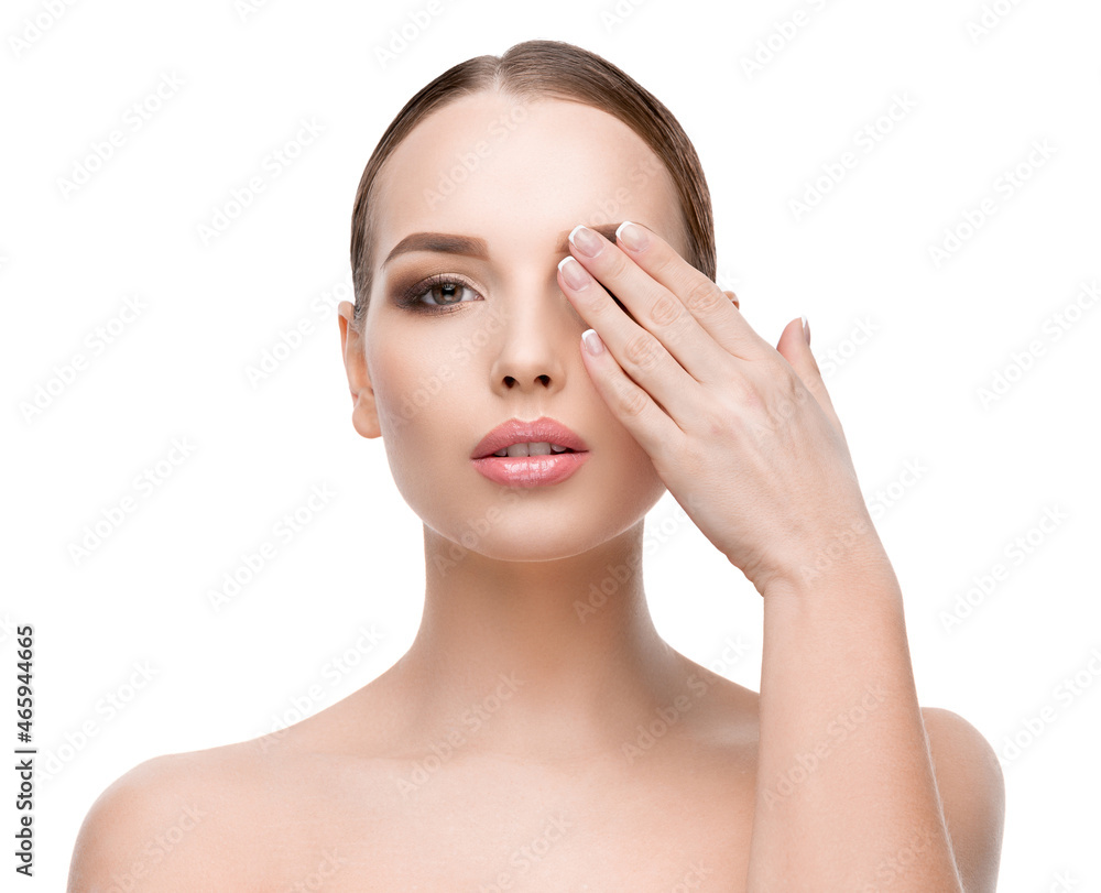 Beautiful Young Woman with Clean Fresh Skin isolated on white background Beautiful Young Woman with Clean Fresh Skin isolated on white background