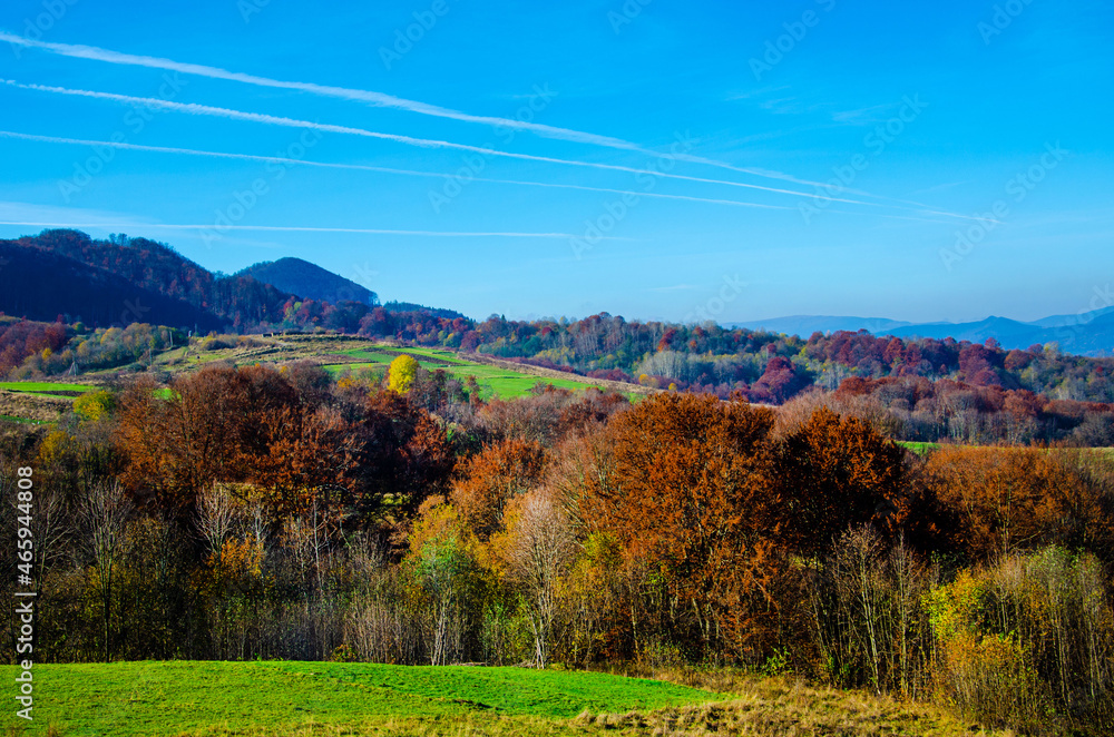 Autumn background. countryside beautiful landscape of autumn mountains