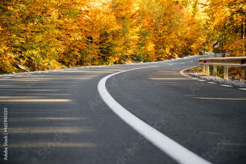 A colourful curving autumn road
