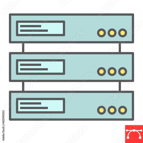 Data server color line icon, database and hosting, computer server vector icon, vector graphics, editable stroke filled outline sign, eps 10.