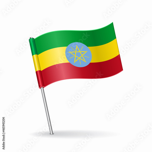 Ethiopian flag map pointer layout. Vector illustration.