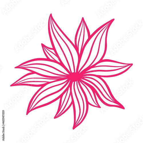 Bright crimson holly flower freehand drawing, vector illustration. Blooming petals. Botanical decoration for cards and templates.