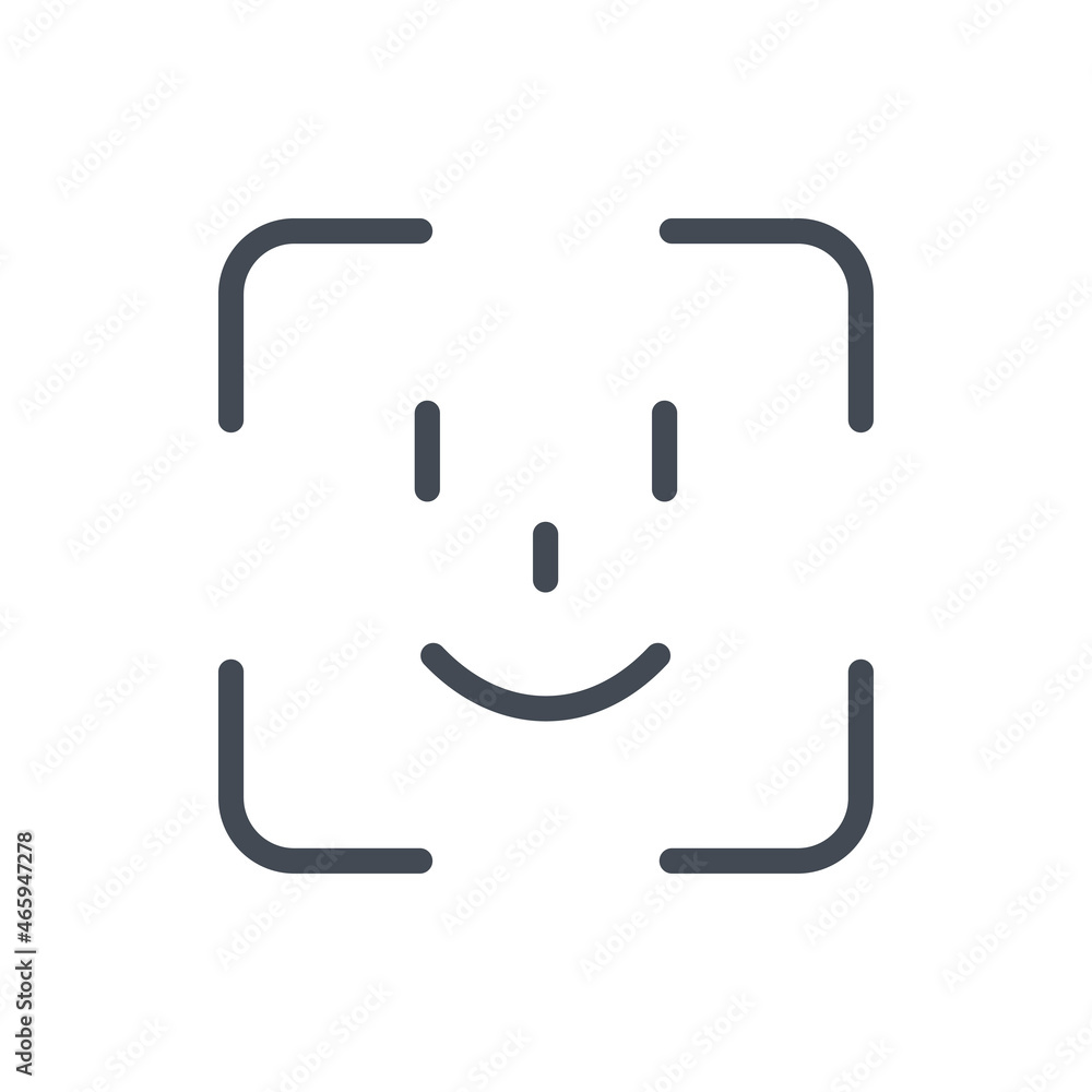 Face identification line icon. Biometric scan and face scanning vector outline sign. Face identification line icon. Biometric scan and face scanning vector outline sign.