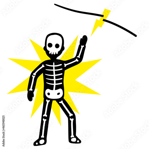 Electric shock. Skeleton touch electric wire with current