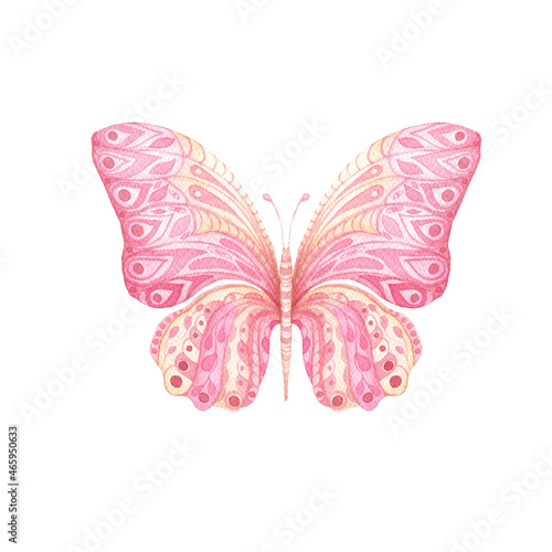 Watercolour pink butterfly isolated on white. © Renata
