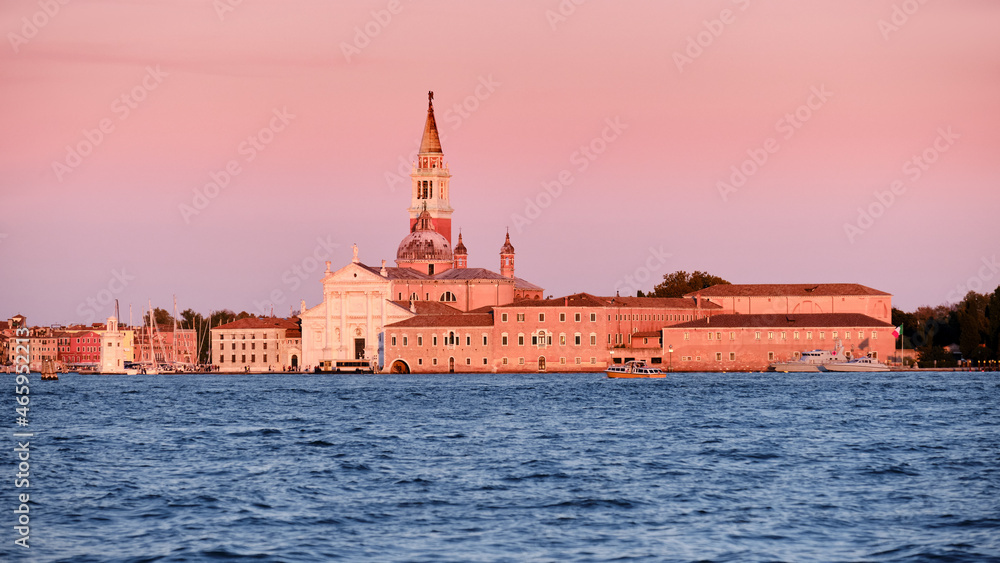 Fototapeta premium Church of San Giorgio Maggiore on San Giorgio island in Venice, Italy. Venice, Italy at sunset. Romantic Venetian architecture.