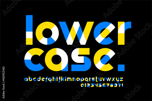 Modern vibrant lowercase font design, alphabet letters and numbers vector illustration