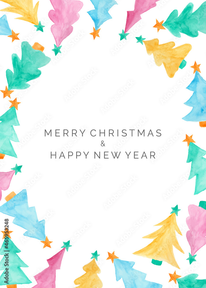 Watercolor cute and fun doodle Christmas tree as frame background. Watercolor cute and fun doodle Christmas tree as frame background.