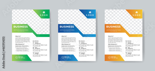 Corporate Business Flyer Template Layout with 3 Colorful Accents and Grayscale Image Masks