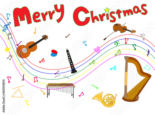 楽器を背景にしたクリスマスのイラスト素材です。