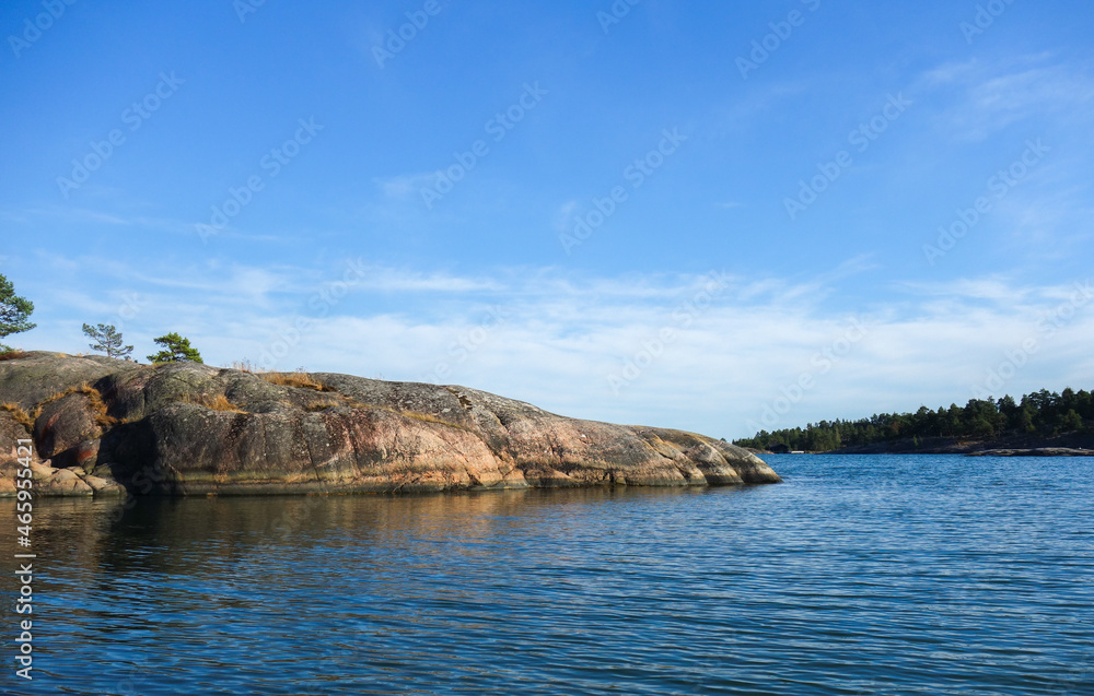 Rocky island in the archipelago of Finland by the Baltic Sea in summer