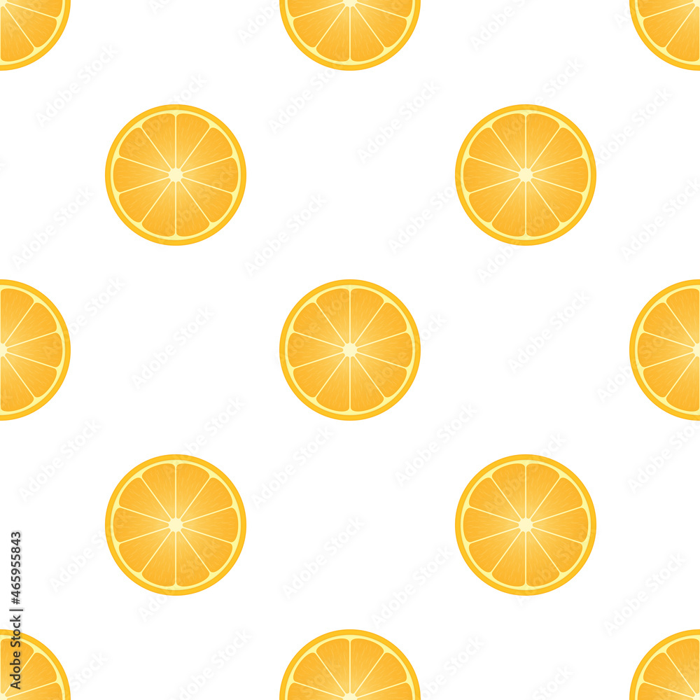 Citrus slices seamless pattern. Fresh orange background, summer concept. Colorful vector wallpaper. Bright texture with fresh fruits collection. EPS 10.