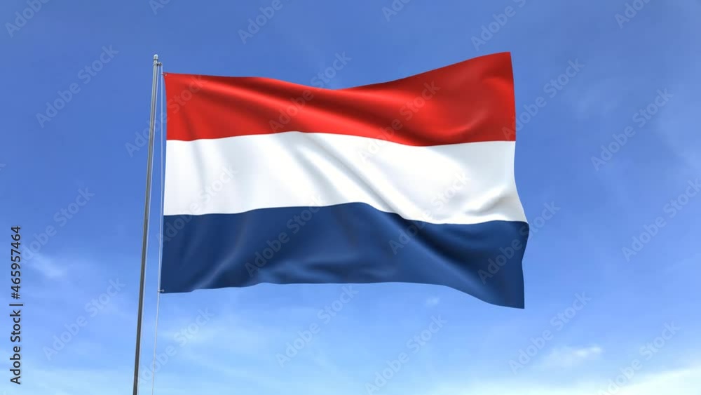 The national flag of the Netherlands waving in the sky The national flag of the Netherlands waving in the sky