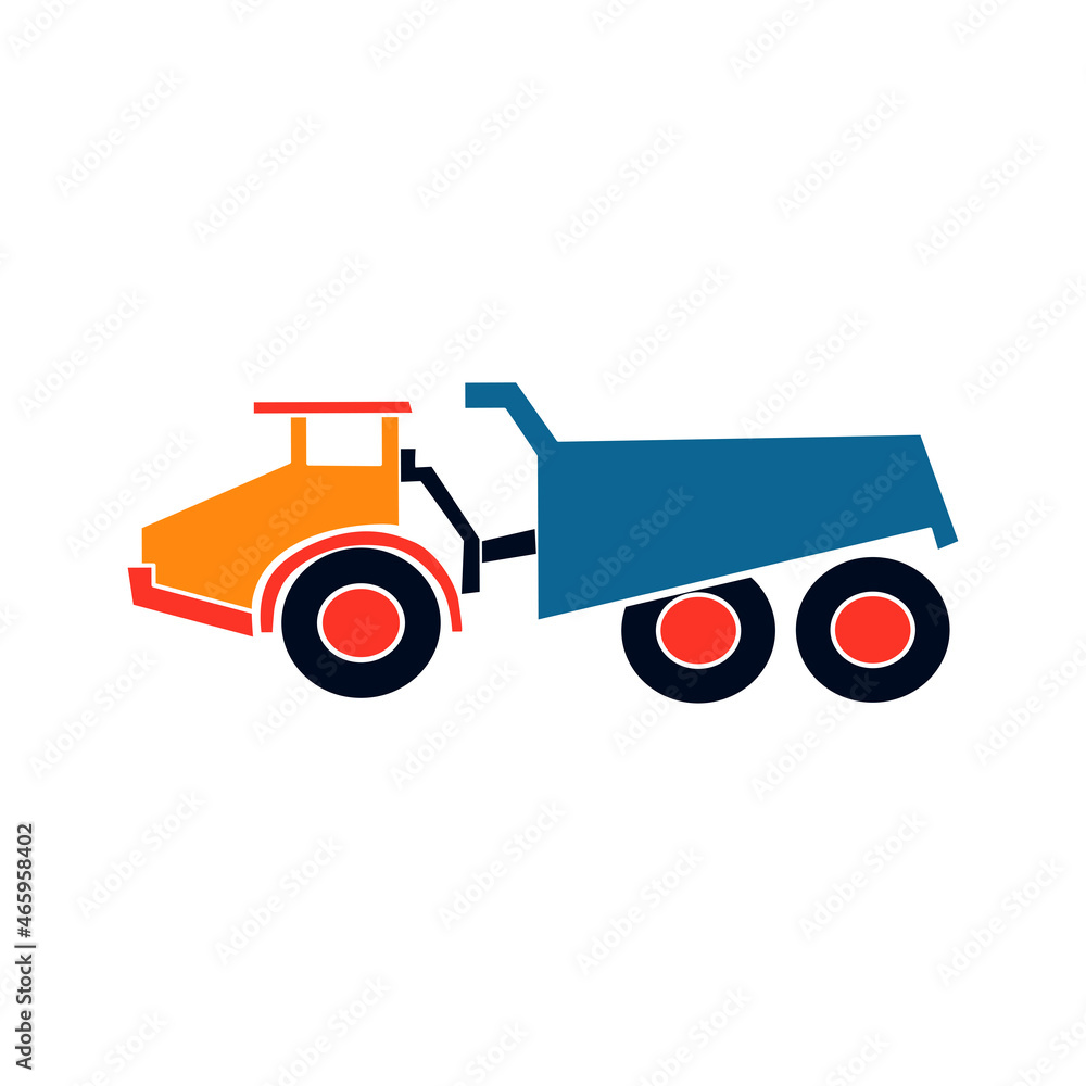Tipper car side view.Flat vector. Isolated on white. Tipper car side view.Flat vector. Isolated on white.