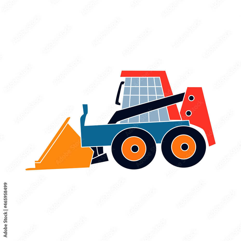 Naklejka premium Bulldozer flat illustration. Isolated on white. Cartoon character. Vector