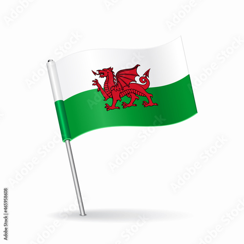 Welsh flag map pointer layout. Vector illustration.