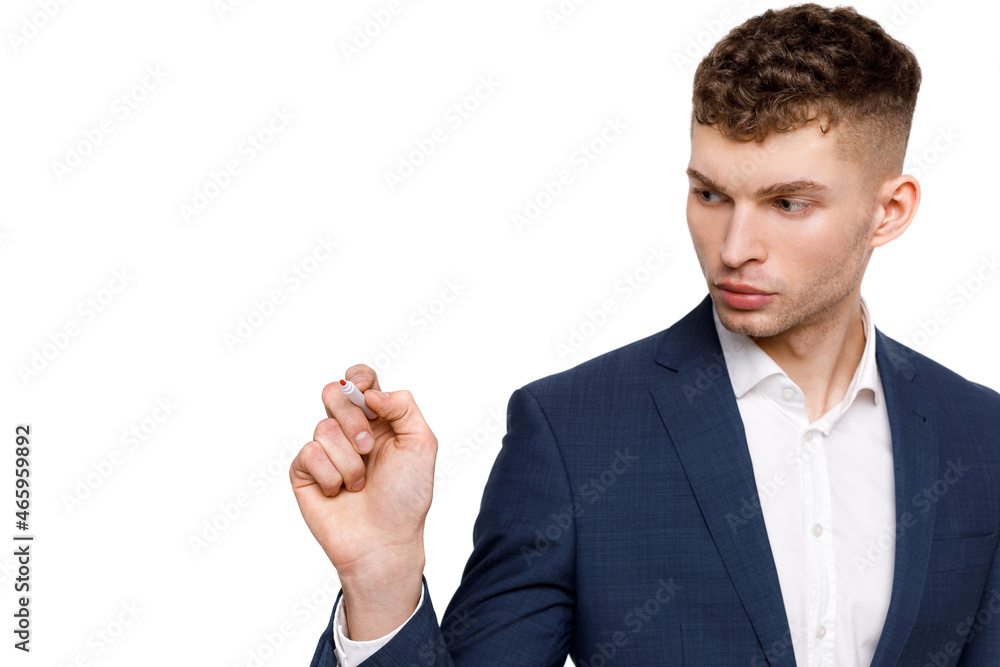 Young businessman is showing the word. Your text here Young businessman is showing the word. Your text here
