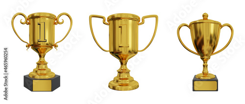 gold 3d rendered trophy isolated on transparent background