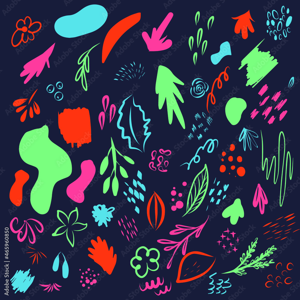 Abstract doodle shapes modern floral elements.. Contemporary hand drawn geometric objects trendy design, scribble mega set boho style. Vector illustration. Abstract doodle shapes modern floral elements.. Contemporary hand drawn geometric objects trendy design, scribble mega set boho style. Vector illustration.
