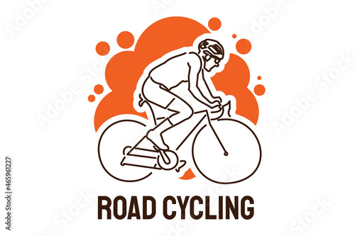 Road Cycling sport vector line icon. sportman with Road Cycling's bike. sign. sport pictogram illustration