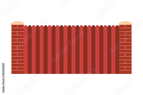 Gate fence from metal and brick. Illustration of decorative barrier. Outdoor protective architecture element