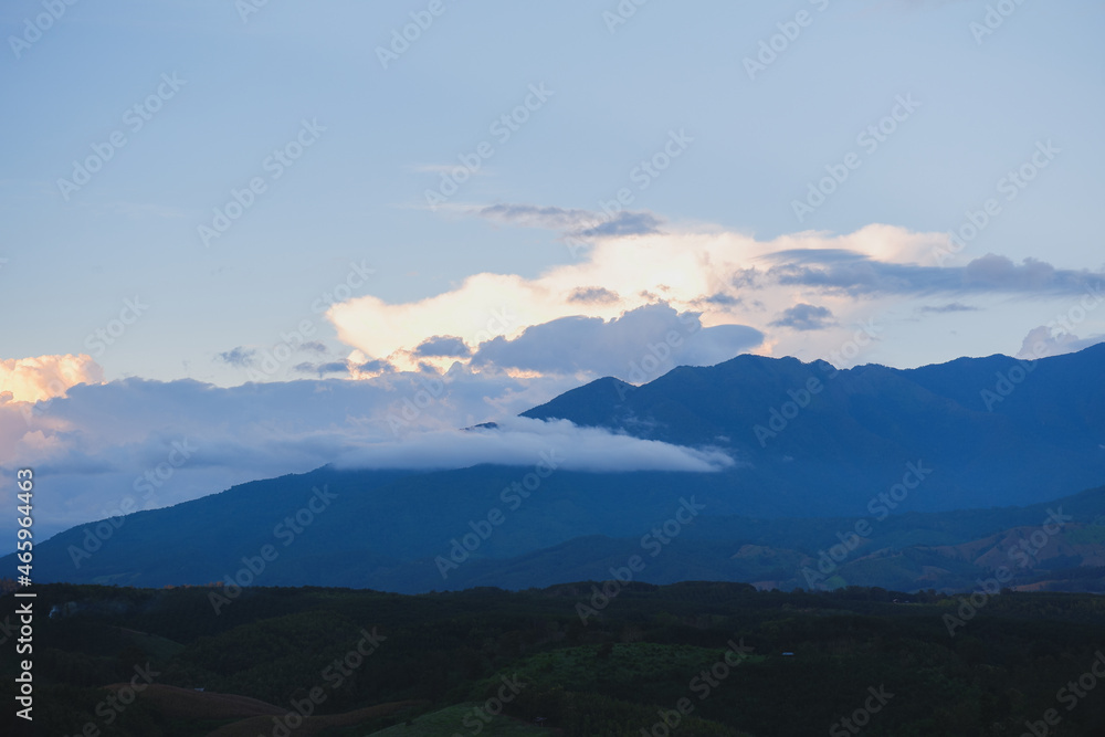 Blue sky with green moutain lanscape, beautiful landscape wallpaper