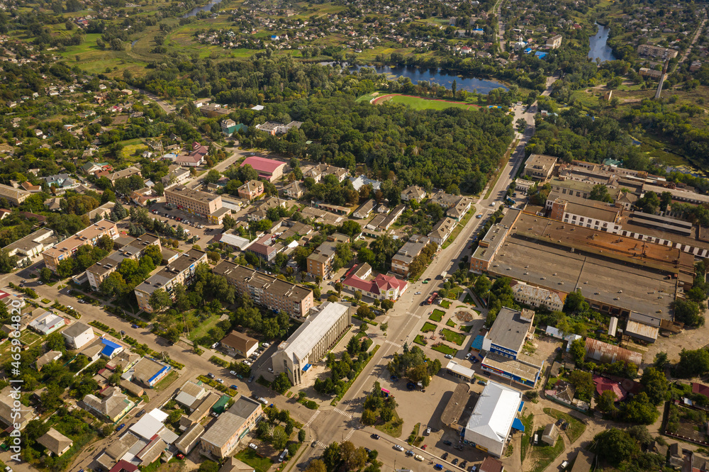 Aerial view of the Kamianka town, Ukraine