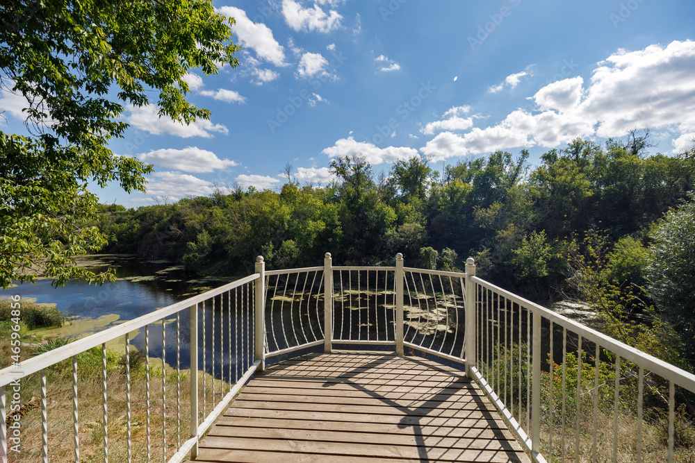 The observation deck over the Tyasminsky canyon in Kamianka town, Ukraine