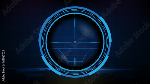 abstract futuristic background of blue technology sniper sight with measurement marks ui hud display sniper longest range gun