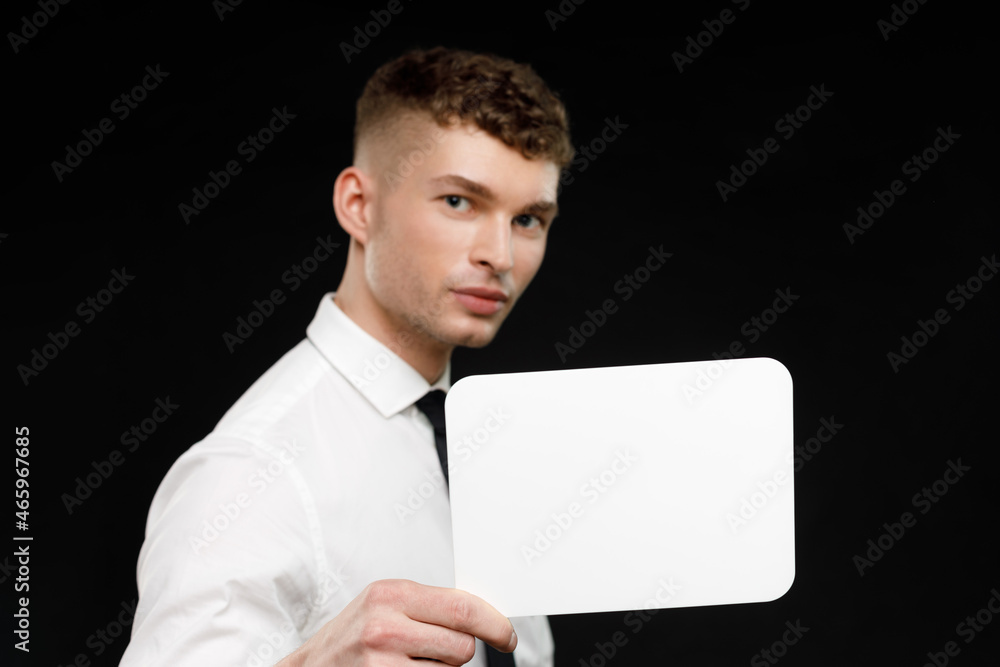 Young businessman is showing the word. Your text here Young businessman is showing the word. Your text here