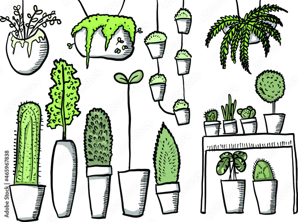 Cactus vector illustrations. Hand drawn outline cactus set. Cactus plants nature elements Cactus vector illustrations. Hand drawn outline cactus set. Cactus plants nature elements