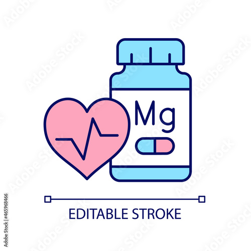 Magnesium supplements RGB color icon. Medication to prevent heart diseases. Stroke combat. Heart attack and cardiac arrest prevention. Isolated vector illustration. Simple filled line drawing