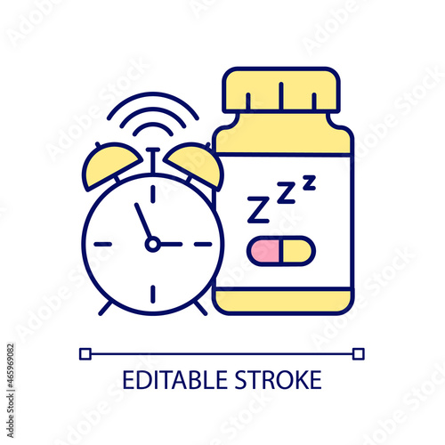 Supplements for insomnia RGB color icon. Sleep deprivation medication. Sleep promoting supplements. Remedy for falling asleep. Isolated vector illustration. Simple filled line drawing
