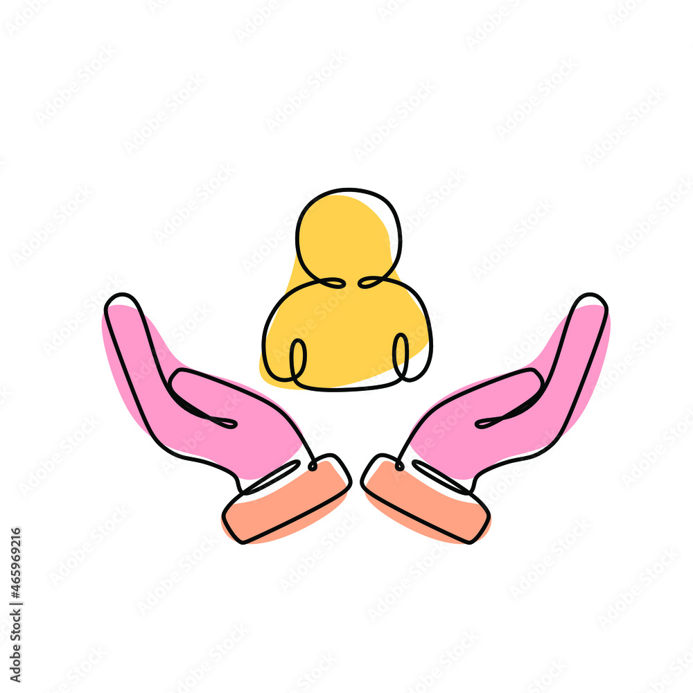 Inclusion and diversity concept. Inclusive workplace. Hand and worker icon. Employee protection. Abstract one line illustration Inclusion and diversity concept. Inclusive workplace. Hand and worker icon. Employee protection. Abstract one line illustration