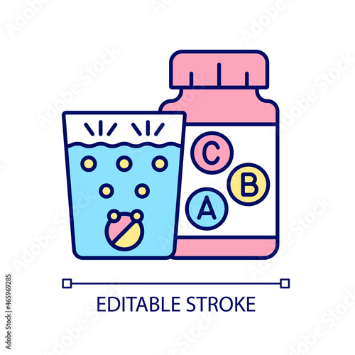 Vitamin effervescents RGB color icon. Water dissolving tablets. Multivitamins for better health. Water solution for digestion. Isolated vector illustration. Simple filled line drawing
