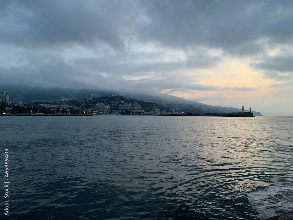 pre-dawn on the Black Sea coast in Yalta (Crimea)