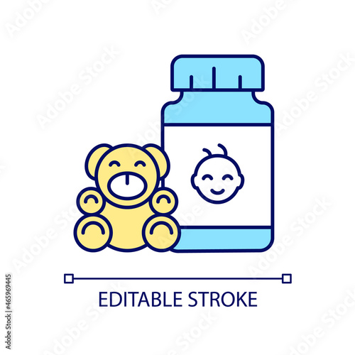 Kid growth supplements RGB color icon. Child development complementary medication. Vitamins for healthy nutrition. Balanced diet. Isolated vector illustration. Simple filled line drawing
