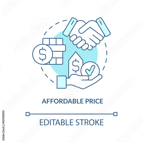 Affordable price blue concept icon. Driving school benefit abstract idea thin line illustration. Learn to drive vehicle. Auto riding course. Vector isolated outline color drawing. Editable stroke