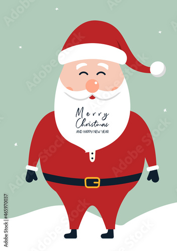 Santa Claus with big signboard. Merry Christmas calligraphy lettering design. Creative typography for holiday greeting.
