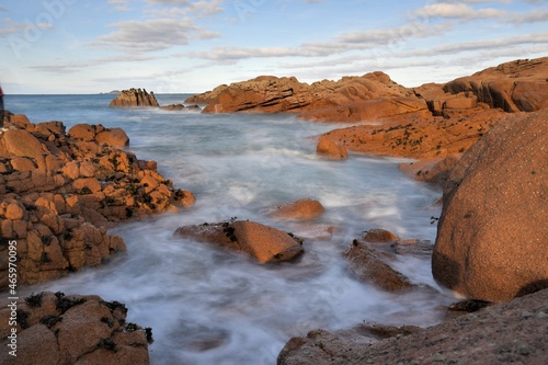 Beautiful seascape on the pink granite coast at Ploumanac'h in Brittany. France
