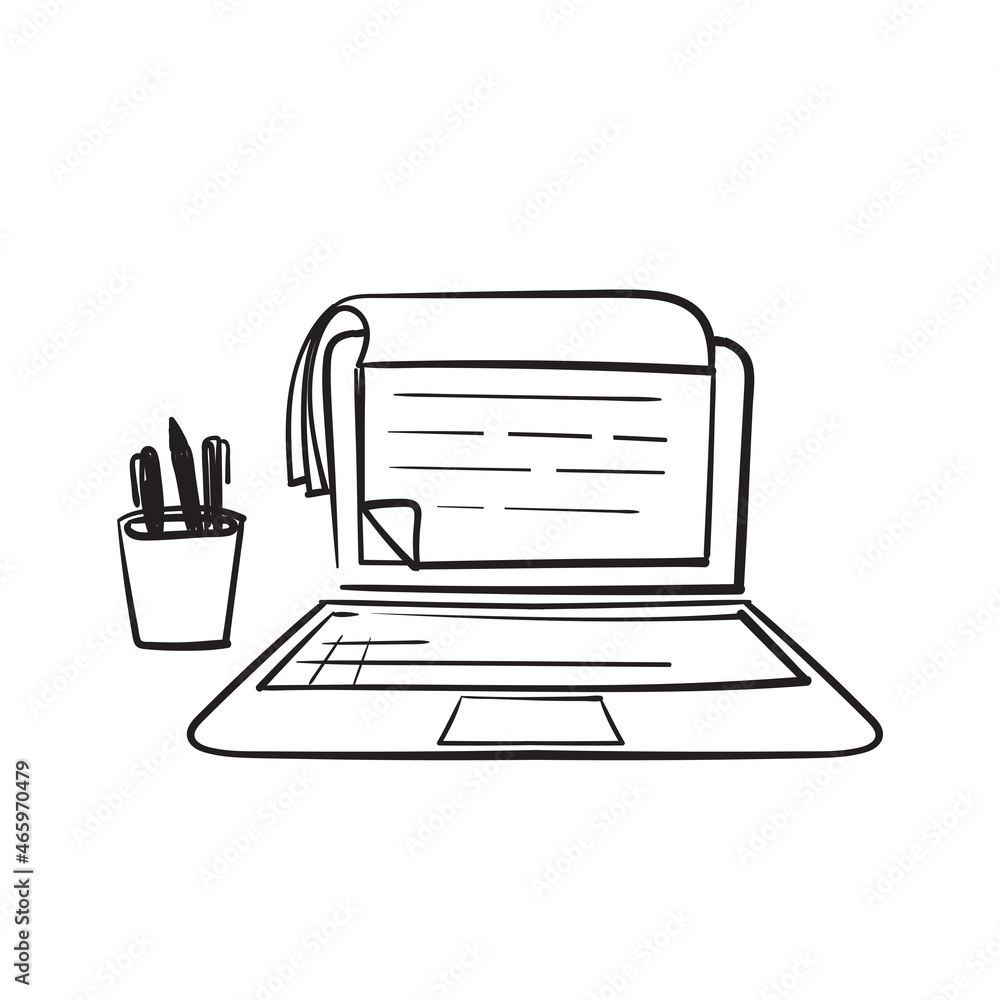 hand drawn doodle paper book on laptop symbol for education online icon illustration hand drawn doodle paper book on laptop symbol for education online icon illustration