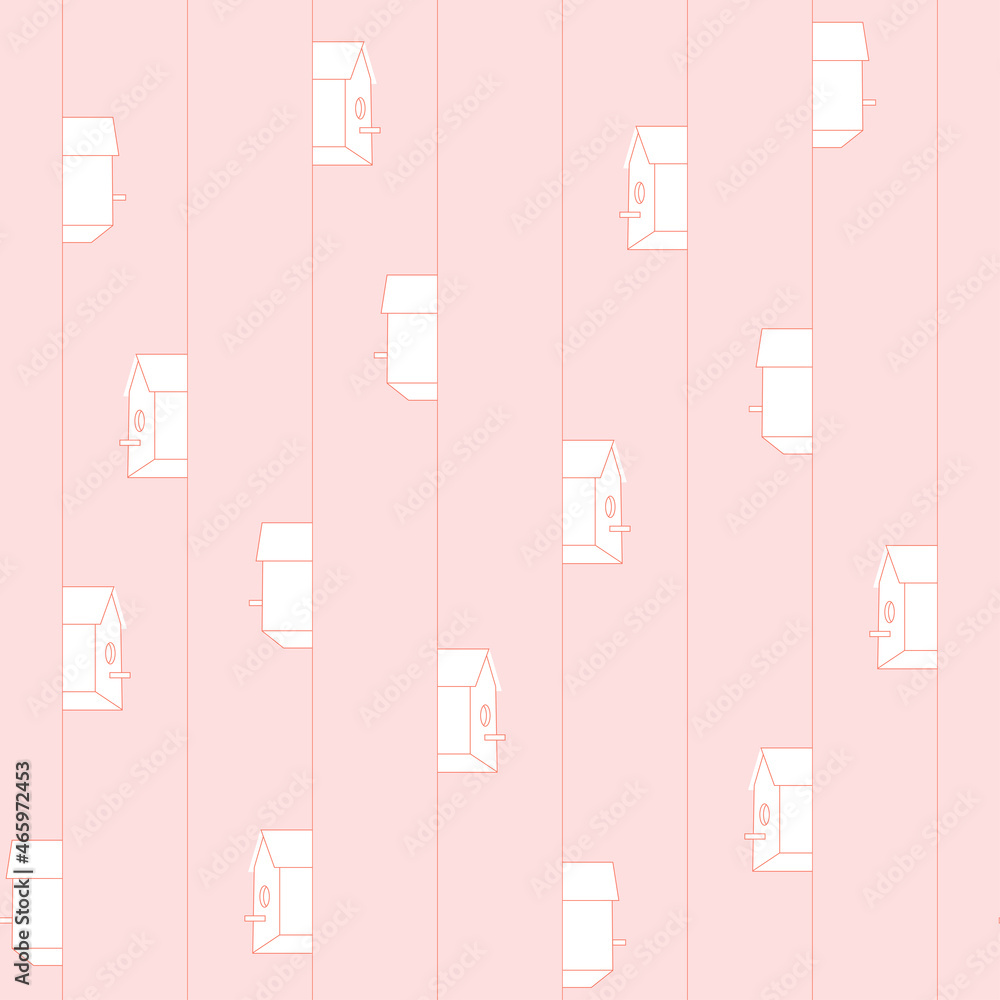 Starling-house on the trunk, seamless pattern Starling-house on the trunk, seamless pattern