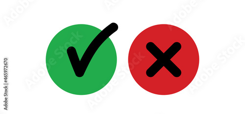 Cross and check mark icons, vector buttons. Checkmark tick and x.