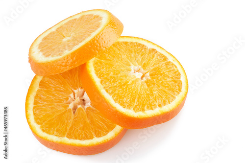 Sliced circles of orange citrus fruit isolated on white background  clipping path