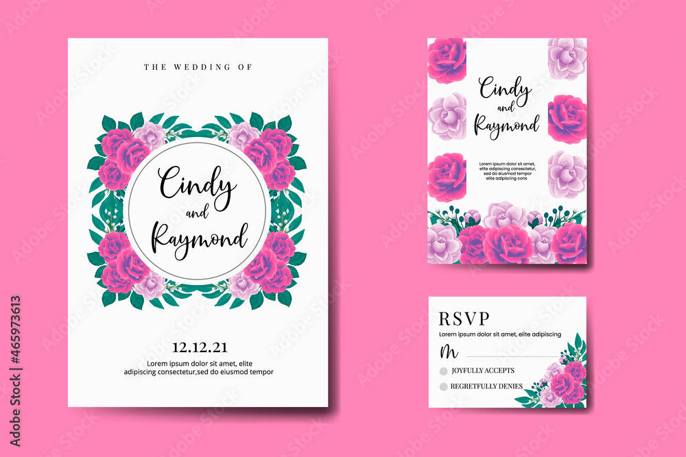 Modern Wedding invitation frame set, Beautiful Rose Flower design Invitation Card Template Modern Wedding invitation frame set, Beautiful Rose Flower design Invitation Card Template